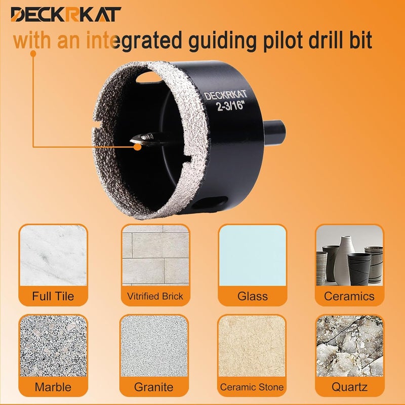 DECKRKAT 2-3/16 Inch Diamond Hole-Saw Bits with Pilot Drill Bit-2pc 2-3/16" Diamond Tipped Tile Hole Saws with Guiding Bit Accurate Drilling for Porcelain Tile Ceramic Pottery Granite Stone Glass Bottles 55mm - Image 5